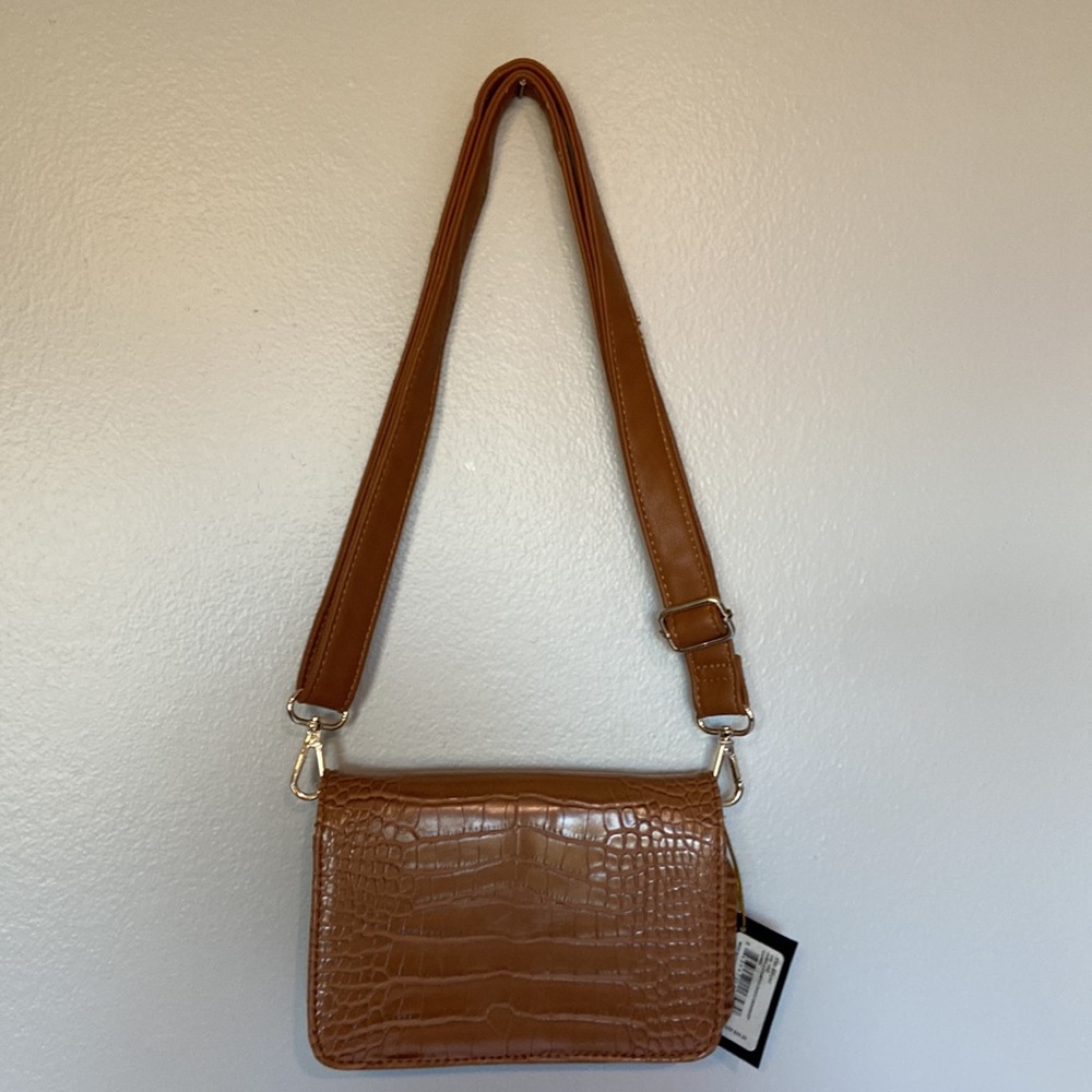 bebe Croc Embossed Crossbody Bag Camel Brown Logo Y2K Shoulder Purse - Picture 4 of 15